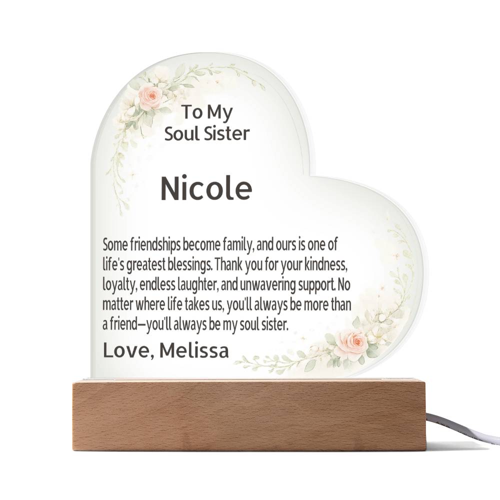 💖 Personalized Soul Sister Acrylic Plaque with Custom Message | More Than a Friend, Always Family