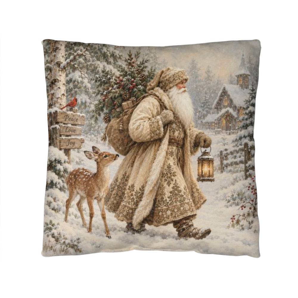 Christmas Santa Pillow – Vintage Santa Claus Throw Pillow, Winter Woodland Decorative Accent Pillow