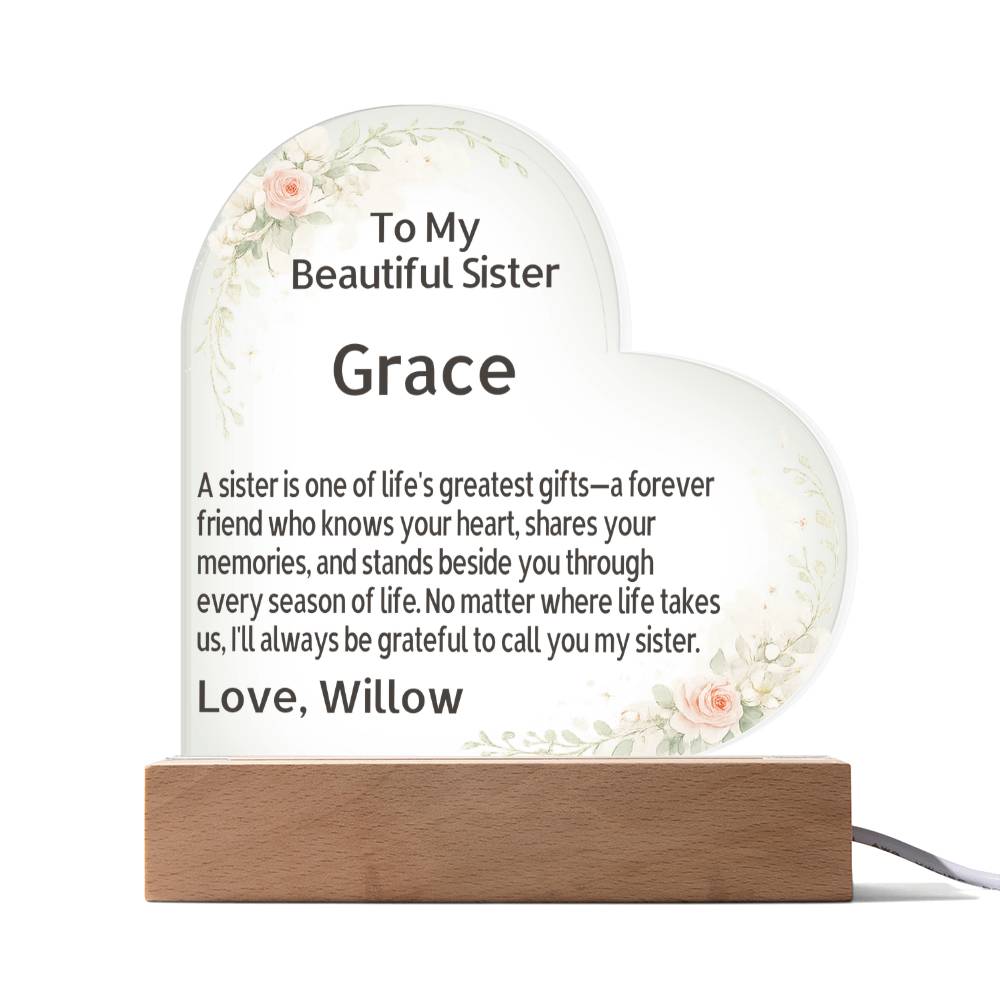 π Custom Sister Acrylic Plaque | Heartfelt Gift & LED Display