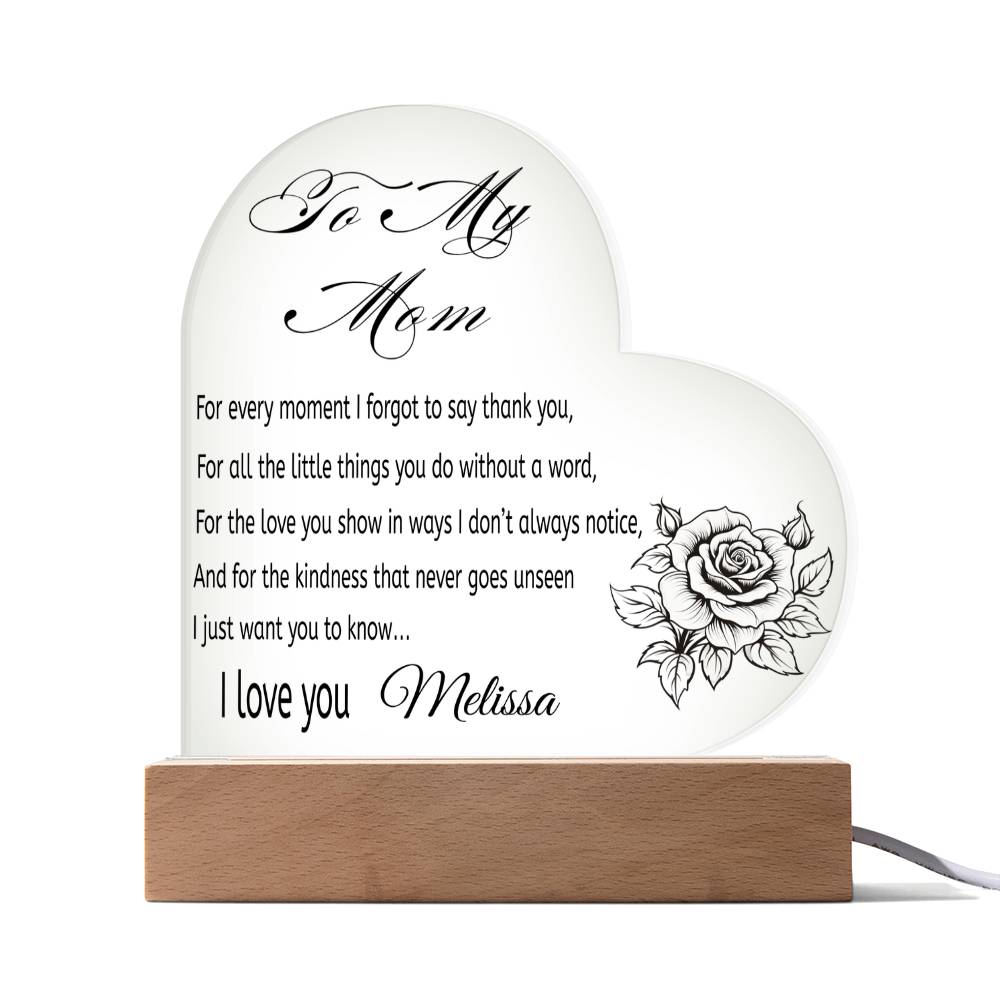 Personalized To My Mom Heart Night Light – Meaningful Mother’s Day Gift