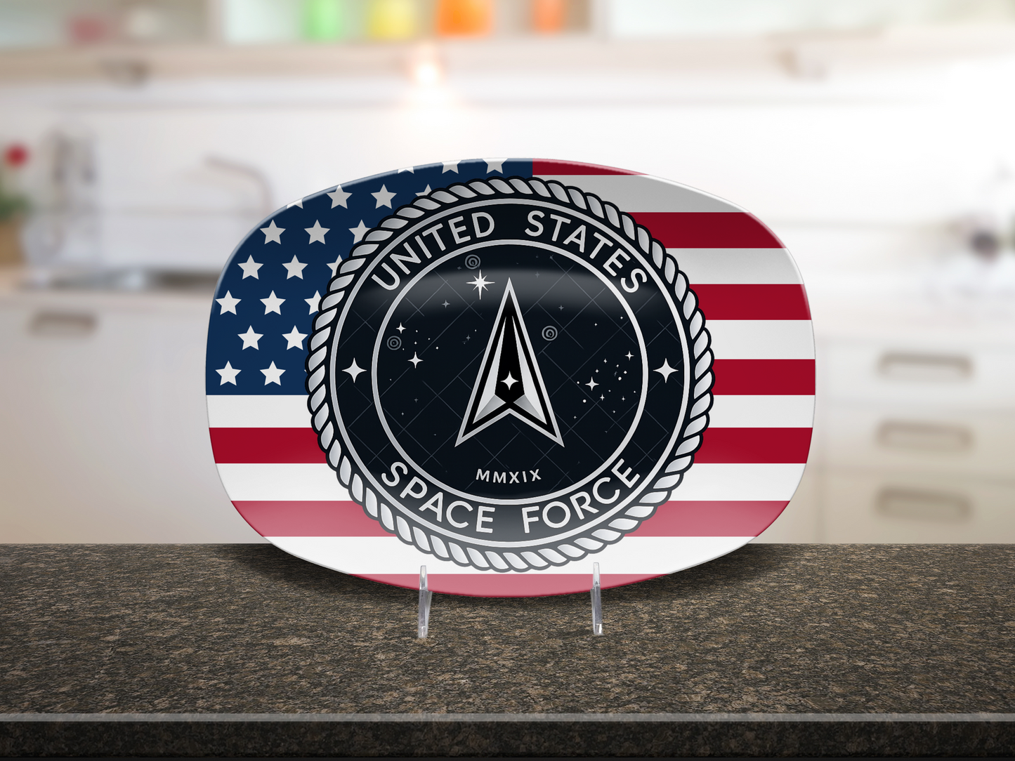 USA Flag Space Force Platter – Patriotic Military Serving Tray Gift