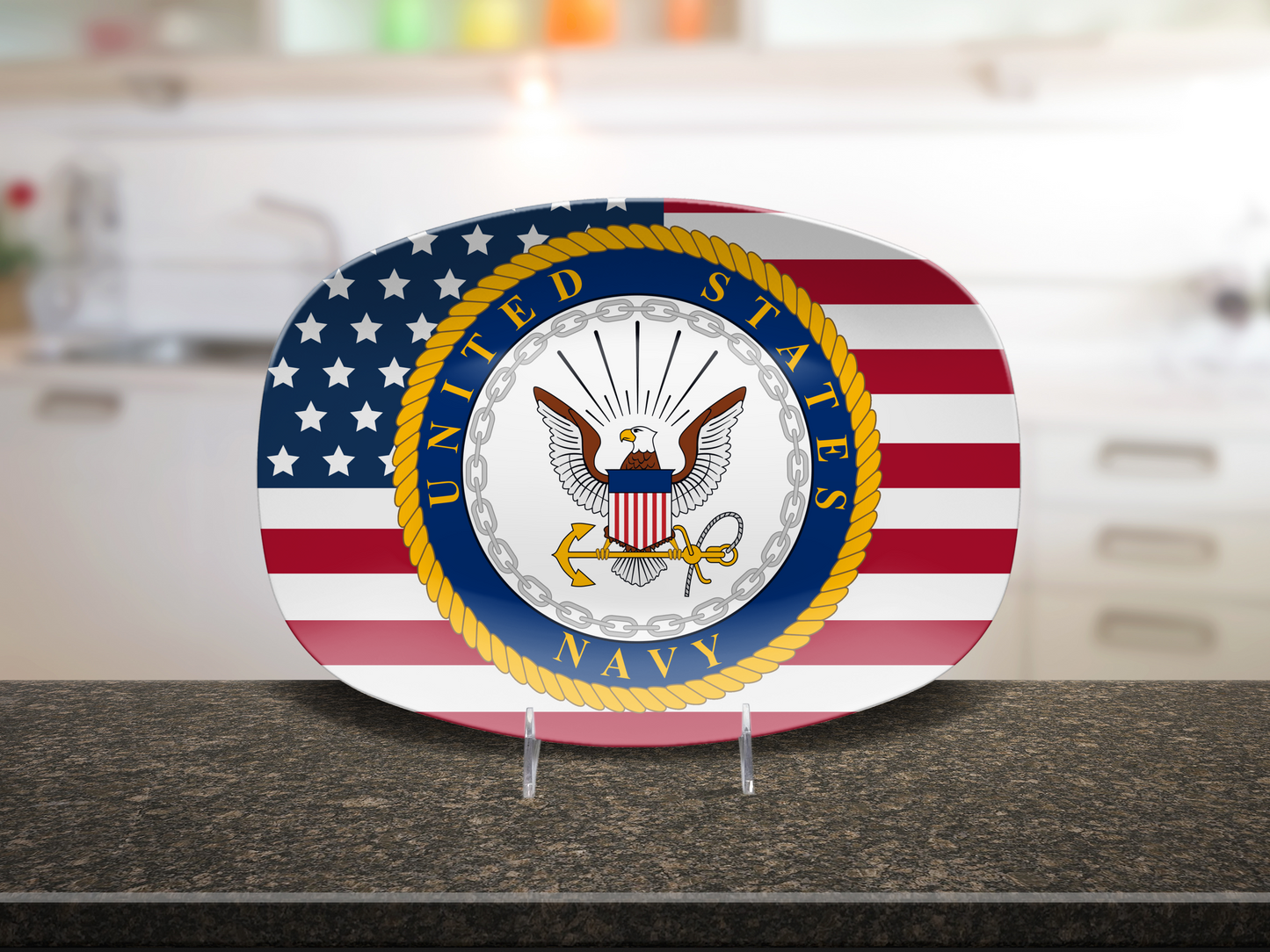 USA Flag Navy Platter – Patriotic Military Serving Tray for Sailors & Veterans