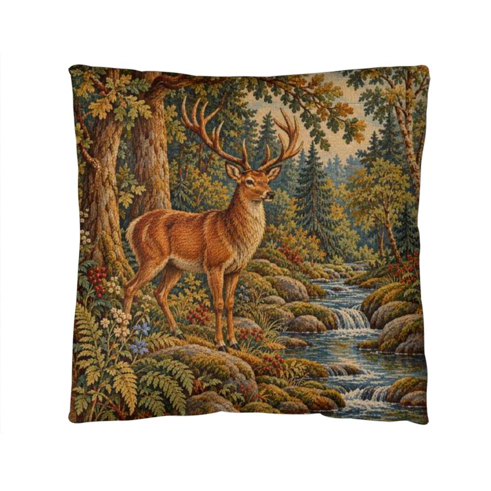 Medieval Deer Pillow – Stag Throw Pillow, Woodland Forest Decorative Accent Pillow