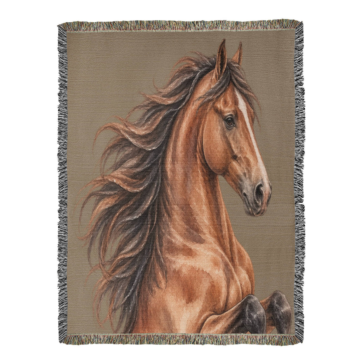 Watercolor Horse Woven Blanket – Equestrian Tapestry Throw, Rustic Horse Artwork & Horse Lover Gift