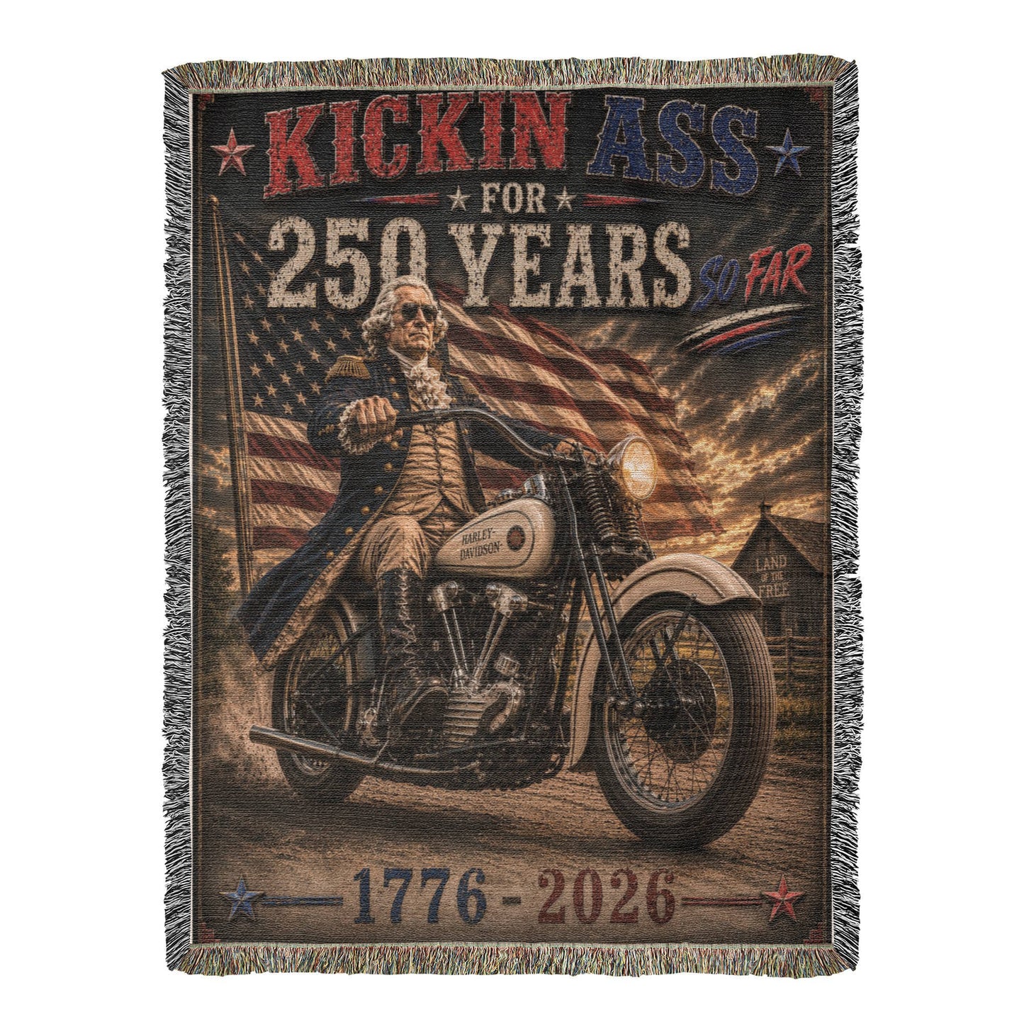 Kickin’ Ass For 250 Years So Far - George Washington "39" Knucklehead 1776–2026 Woven Blanket Gift for Dad