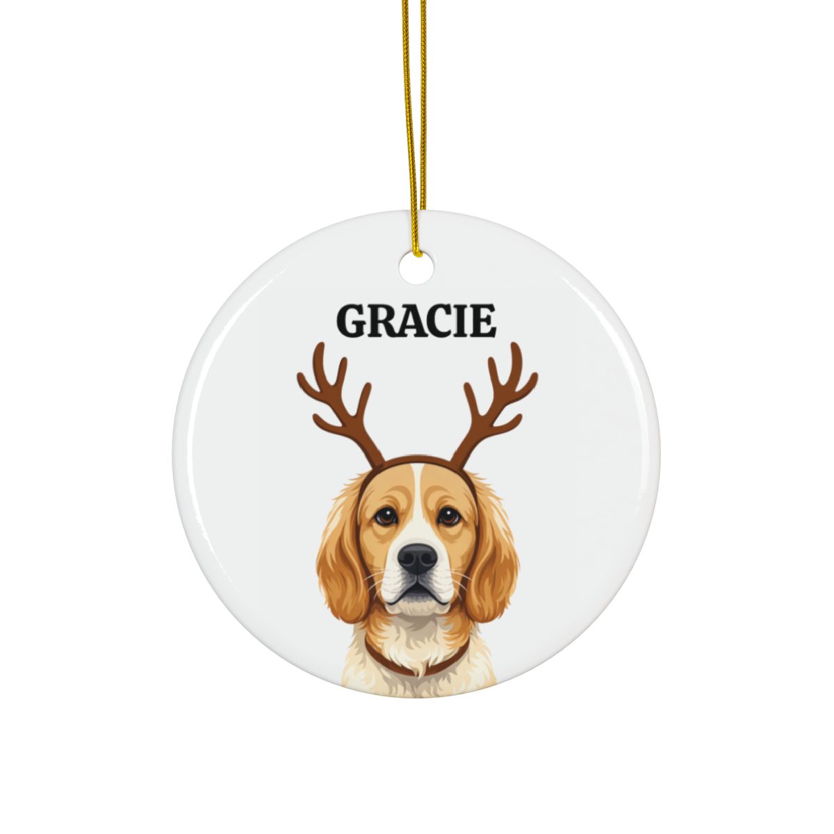 Personalized Dog Christmas Ornament with Reindeer Antlers