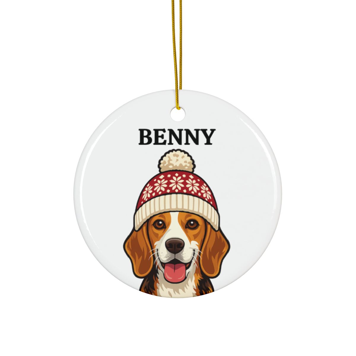 Personalized Dog Portrait Christmas Beanie Ornament with Custom Name