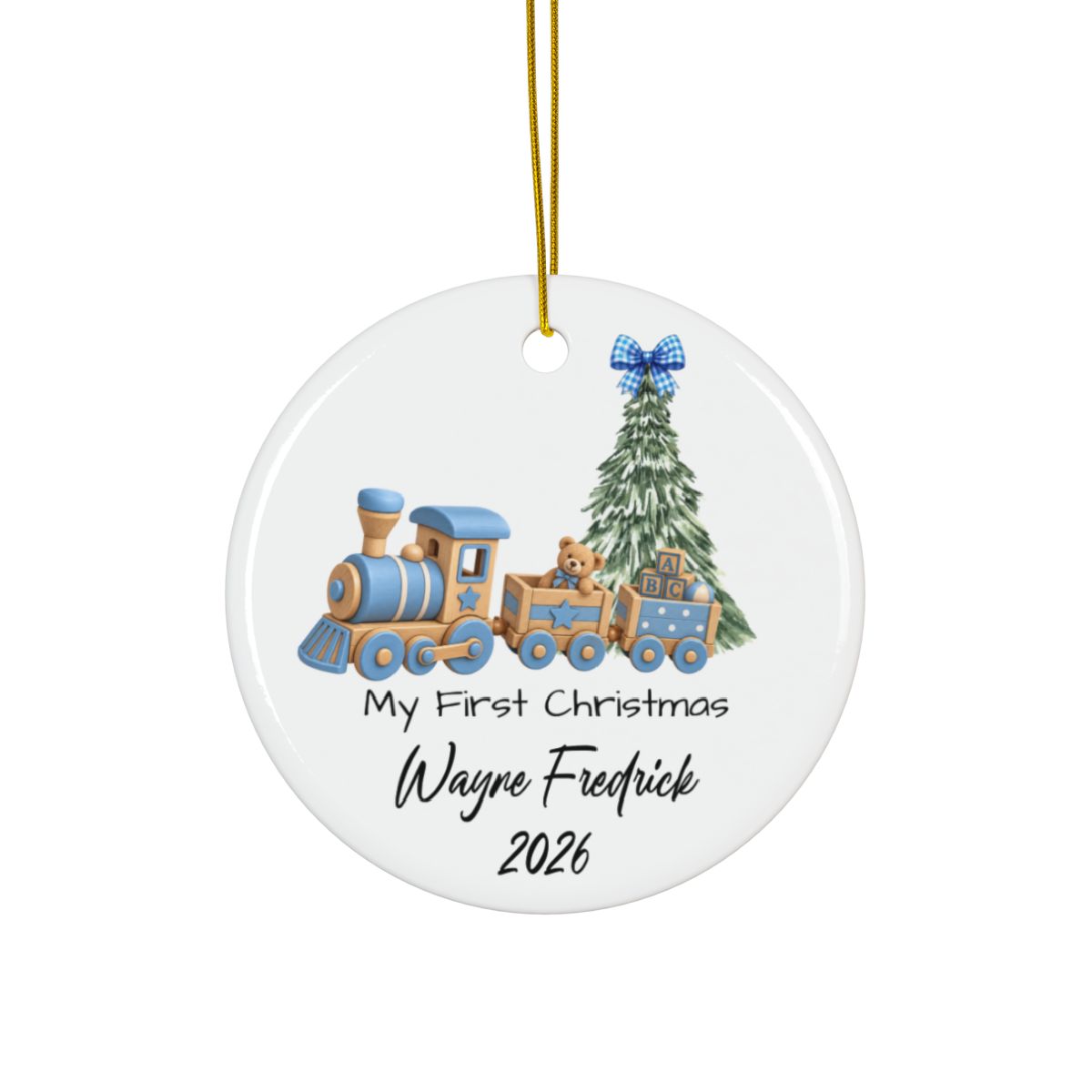 Baby Boy's First Christmas Ornament Personalized with Name & Birth Year