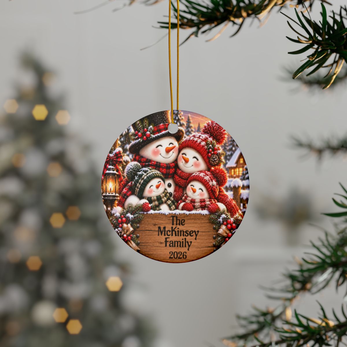 Personalized Family Christmas Snowman Family Ornament with Name & Year, Christmas Tree Keepsake