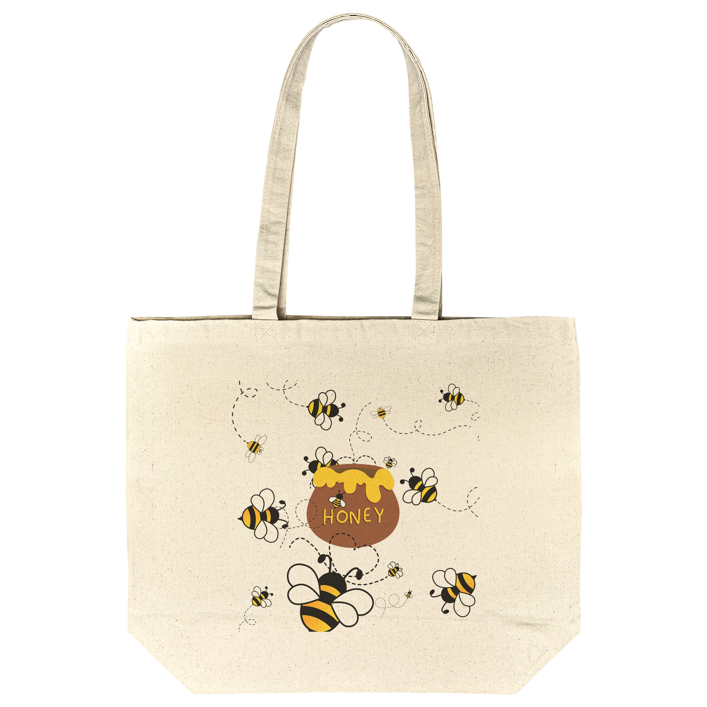 Busy Bees & Honey Cotton Tote Bag – Cute Bee Reusable Grocery & Farmers Market Tote Sister Gift