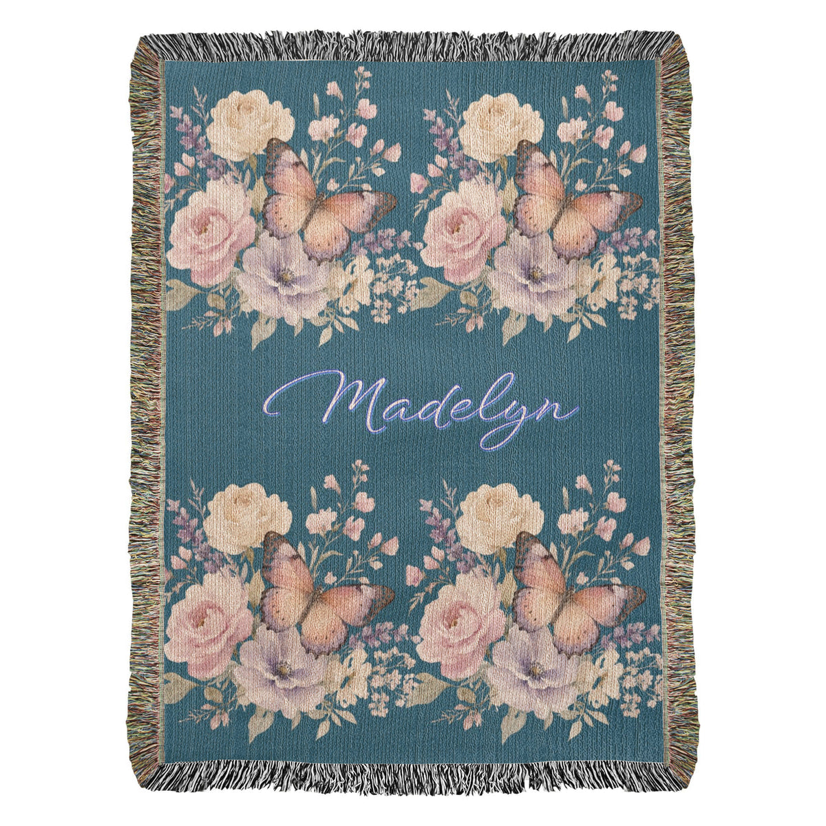 Personalized Daughter Blanket – Custom Name Floral & Butterfly Throw