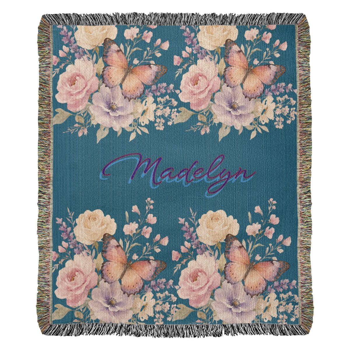 002ndd Flowers & Butterfly's - Artwork Heirloom Woven Blanket (Portrait)