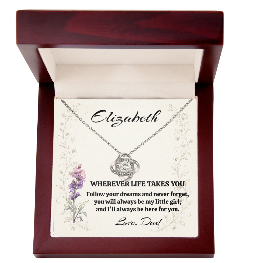 Personalized Daughter Necklace from Dad | Name & Birth Flower Love Knot Necklace