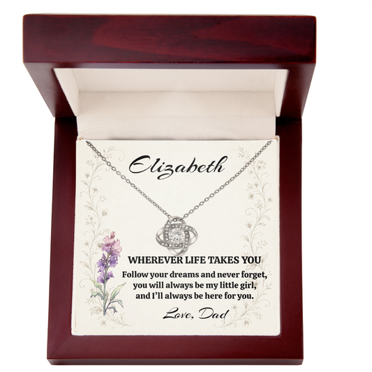 Personalized Daughter Necklace from Dad | Name & Birth Flower Love Knot Necklace
