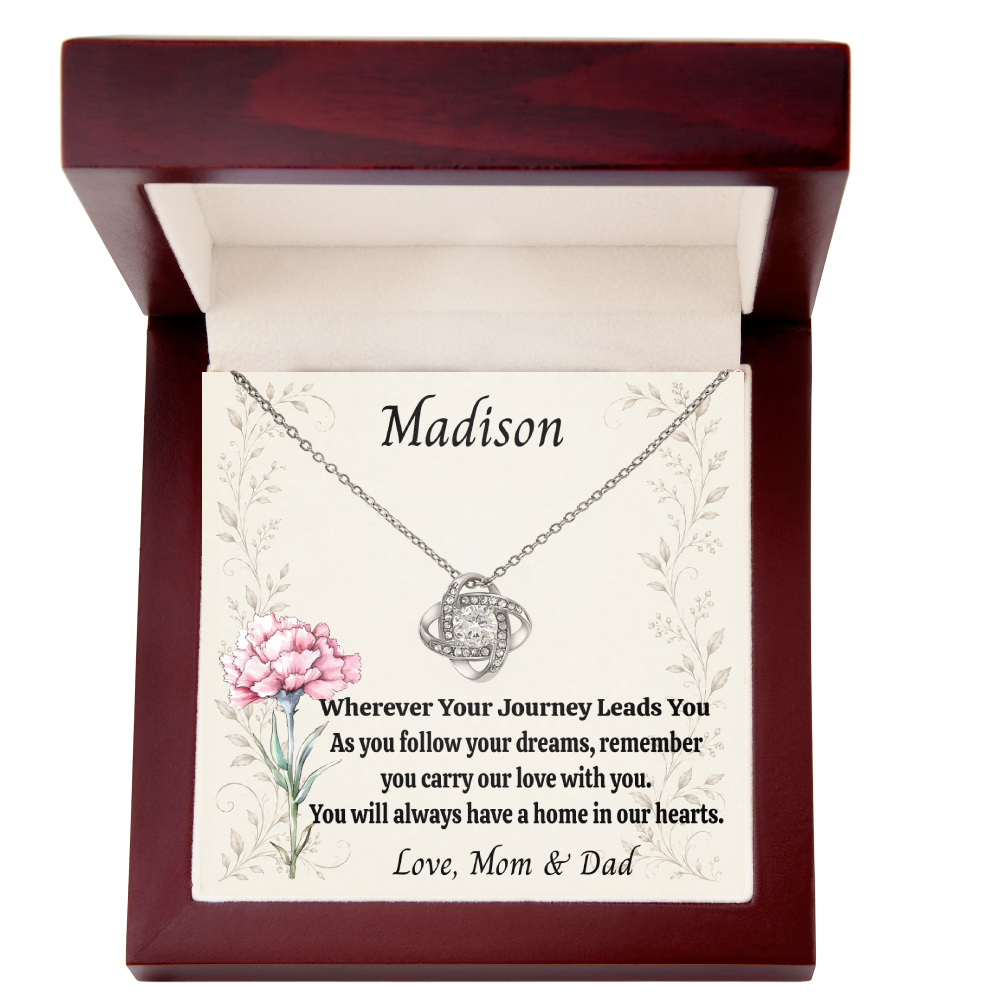 Personalized Daughter Necklace from Mom & Dad | Name & Birth Flower Love Knot Gift