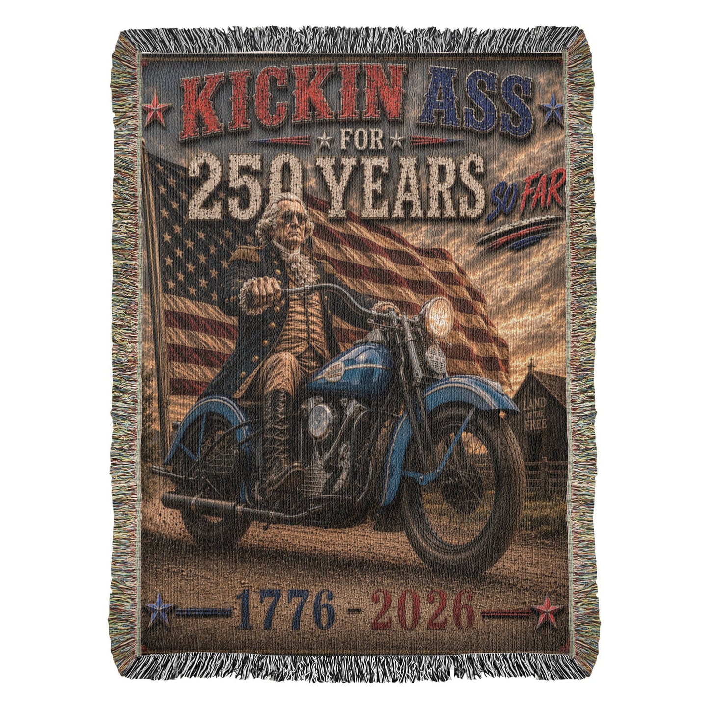 Kickin' Ass For 250 Years - George Washington Knucklehead 1776-2026 Woven Blanket | Perfect Gift for Dad & Patriots