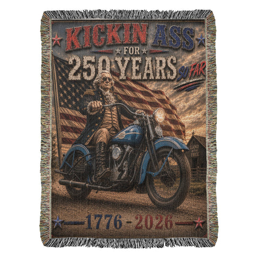 Kickin' Ass For 250 Years - George Washington Knucklehead 1776-2026 Woven Blanket | Perfect Gift for Dad & Patriots