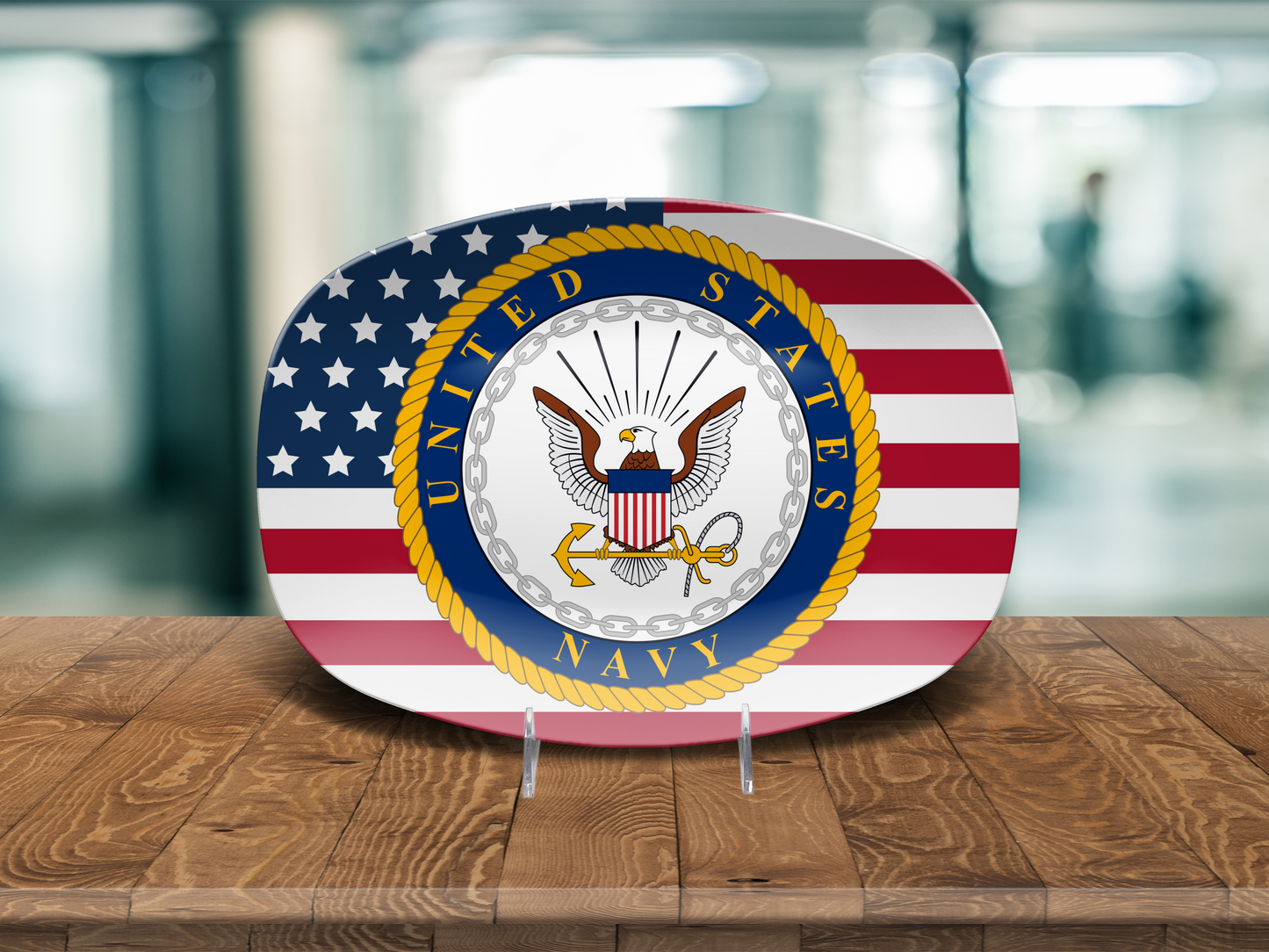 Patriotic USA Flag Navy Platter – Unbreakable Serving Tray for Veterans & Sailors