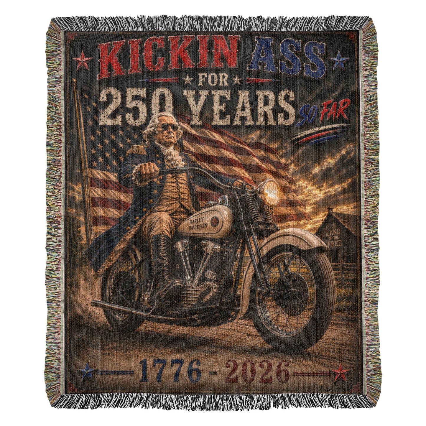 Kickin’ Ass For 250 Years So Far - George Washington "39" Knucklehead 1776–2026 Woven Blanket Gift for Dad