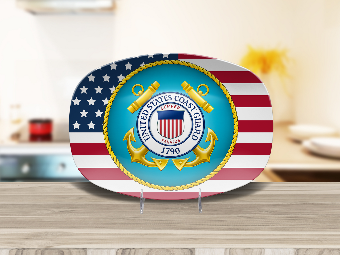 Patriotic USA Flag Coast Guard Serving Tray – Unbreakable Military Platter