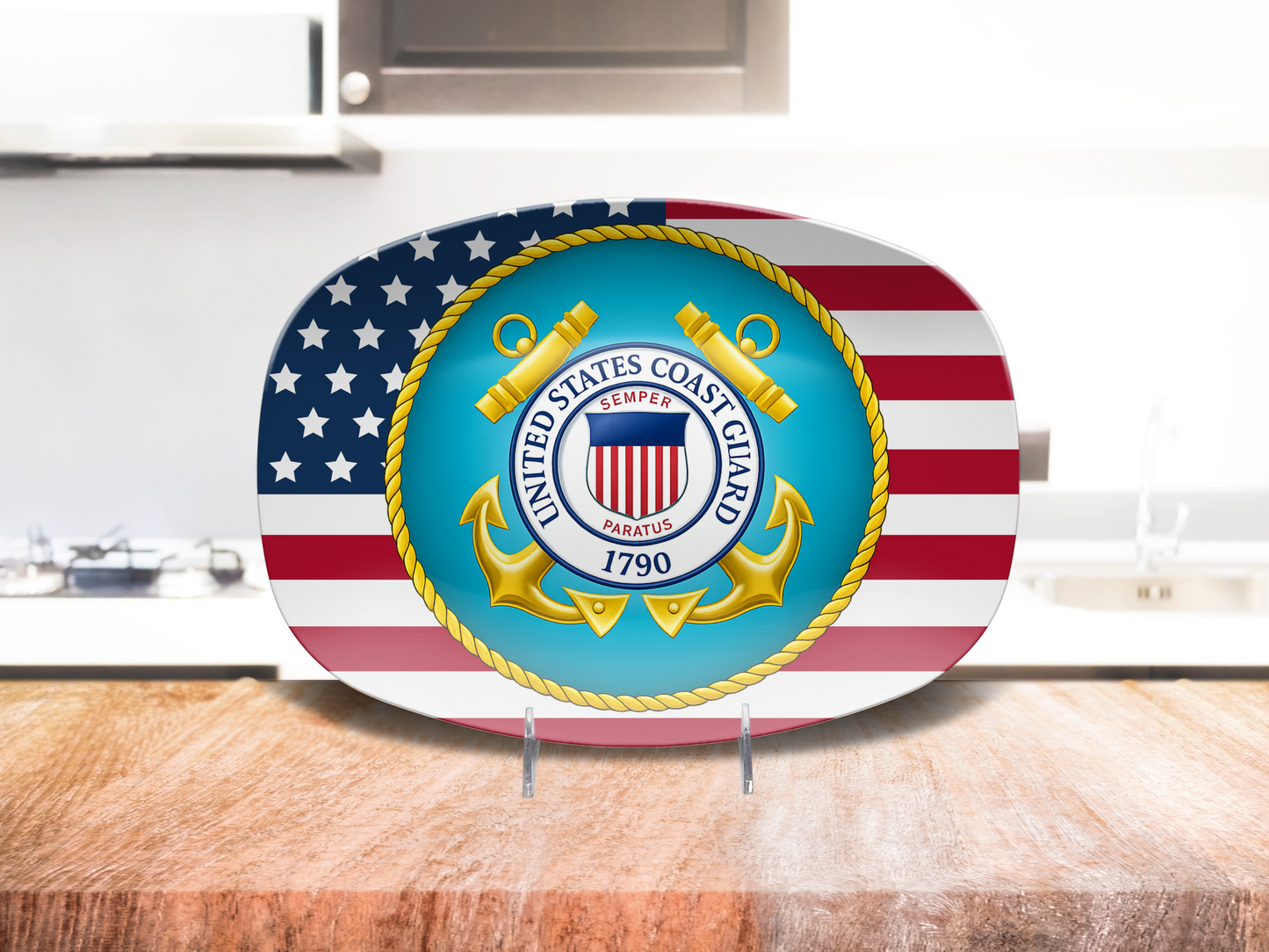 Patriotic USA Flag Coast Guard Serving Tray – Unbreakable Military Platter