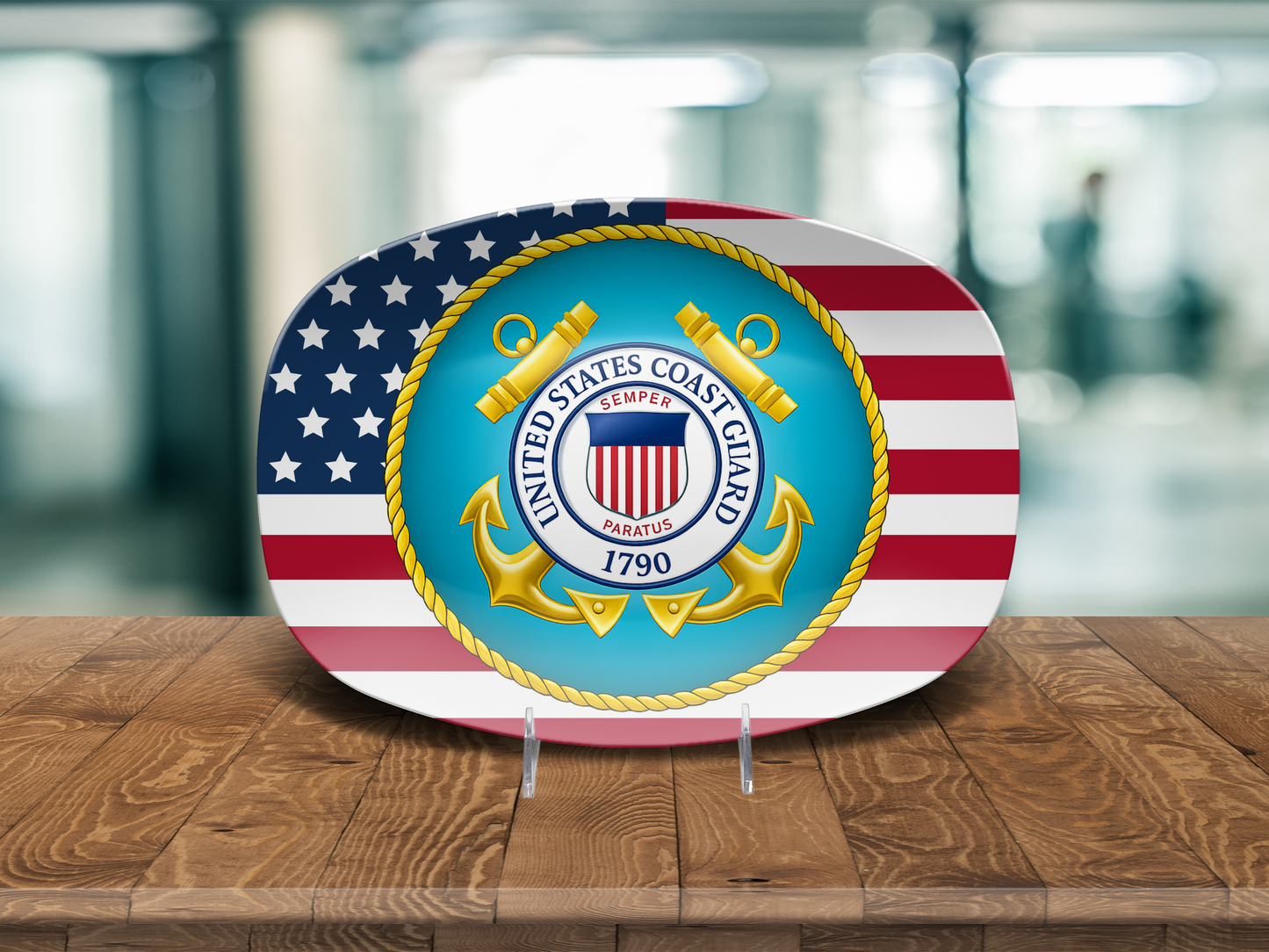 Patriotic USA Flag Coast Guard Serving Tray – Unbreakable Military Platter