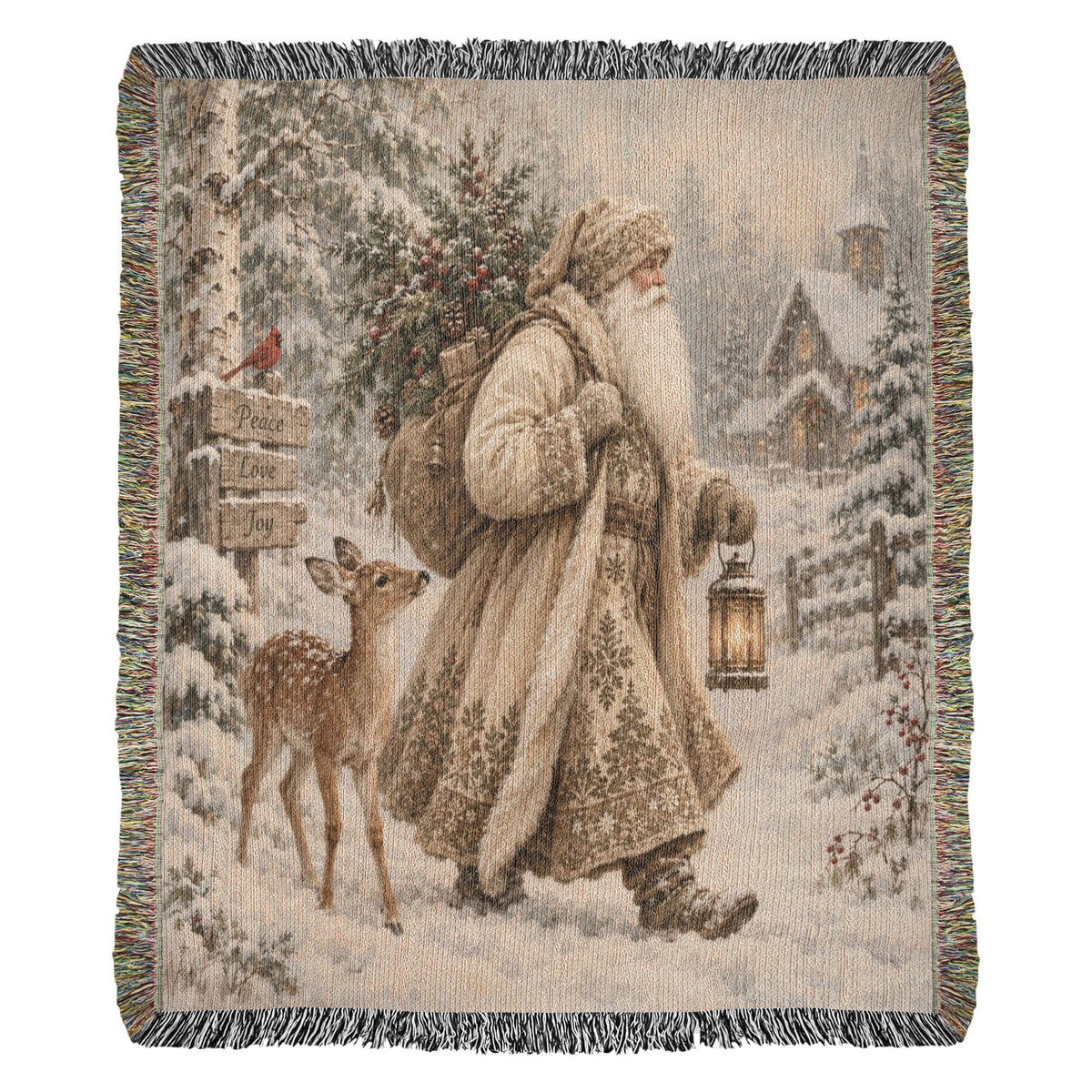St. Nick Christmas Woven Blanket – Vintage Santa Winter Village Tapestry Throw, Old World Holiday Decor