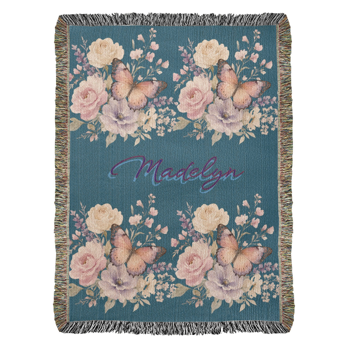 002ndd Flowers & Butterfly's -  Artwork Heirloom Woven Blanket (Portrait)