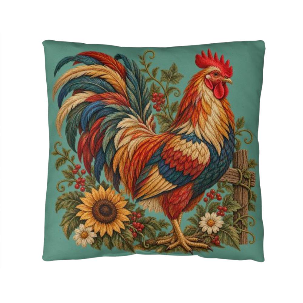 Rooster Pillow – Colorful Chicken Throw Pillow, Farmhouse Decorative Accent Pillow