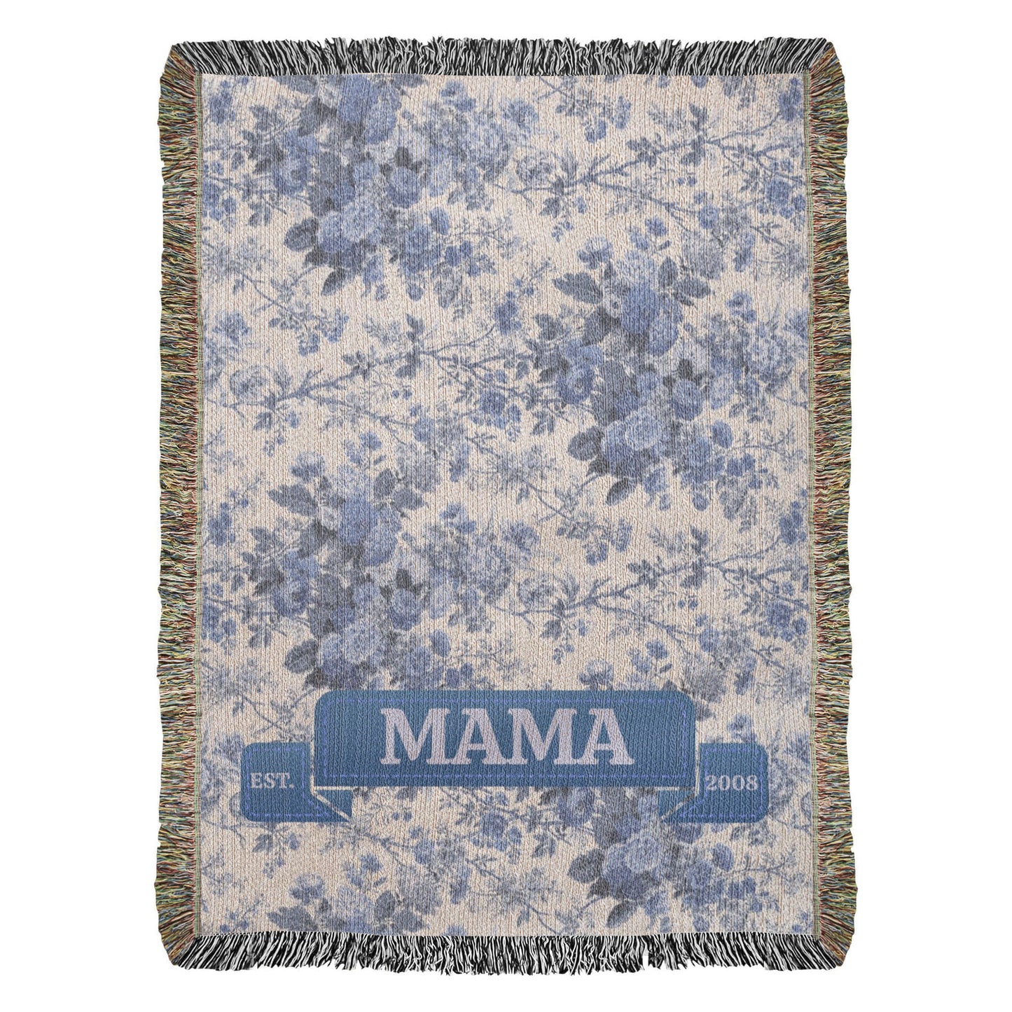 Personalized Mom Blanket – Custom “Mama Est.” Year Woven Throw for Mother’s Day Gift