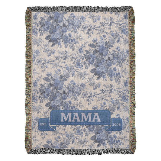Personalized Mom Blanket – Custom “Mama Est.” Year Woven Throw for Mother’s Day Gift