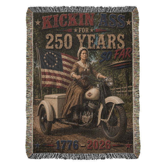 Kickin' Ass For 250 Years So Far – Betsy Ross "49" Harley-Davidson 45 Flathead Vintage Americana Father's Day Woven Blanket