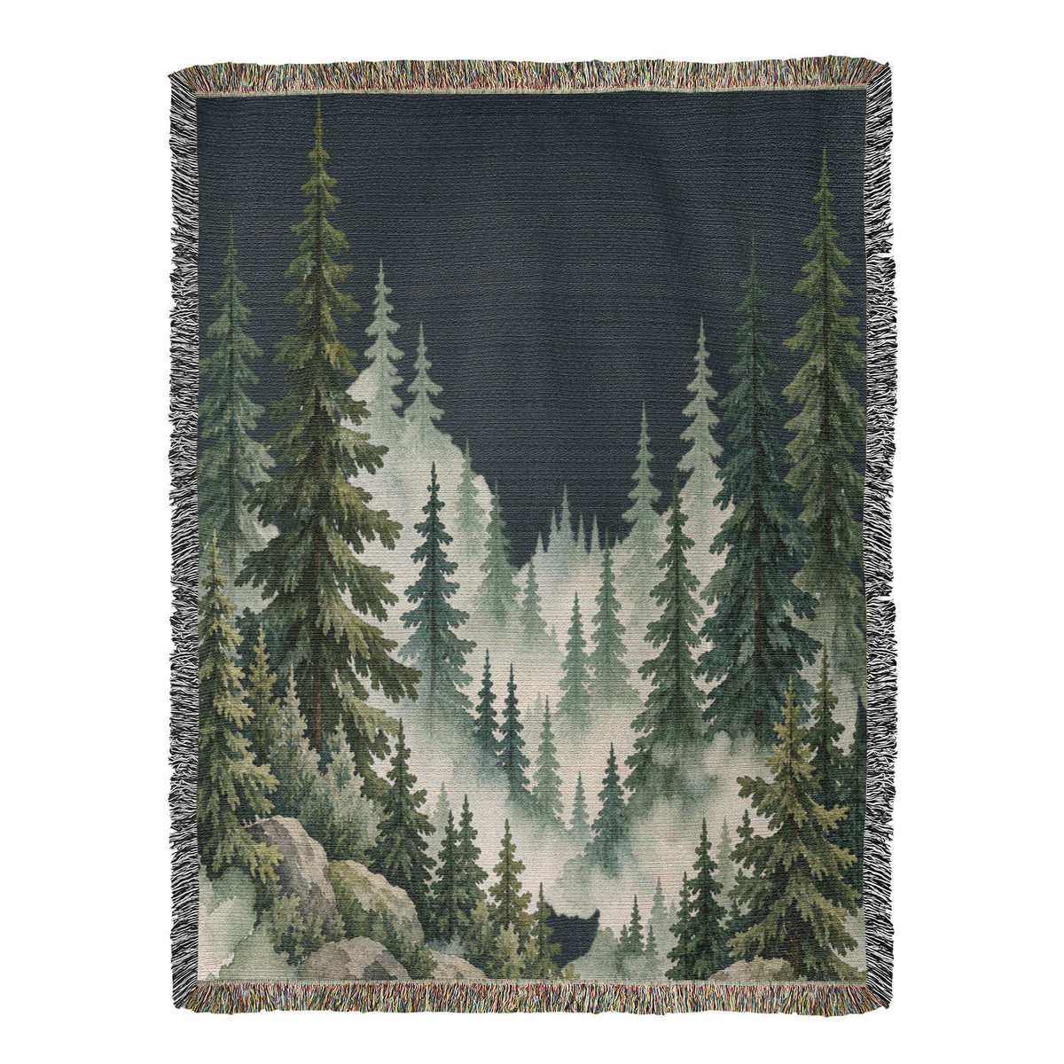 Mountain Forest Woven Blanket – Custom Heirloom Woodland Tapestry Throw, Misty Pine Tree & Wilderness Decor