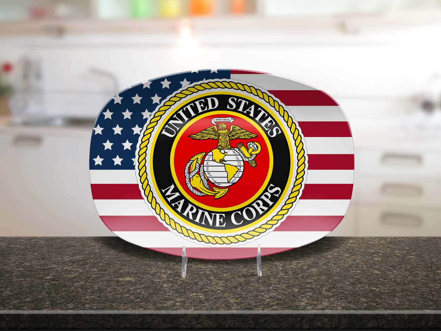 US Marine Corps American Flag Platter – Military Serving Tray for Marines & Veterans