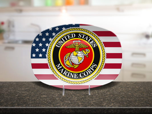 US Marine Corps American Flag Platter – Military Serving Tray for Marines & Veterans