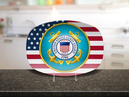 USA Flag Coast Guard Platter – Patriotic Military Serving Tray