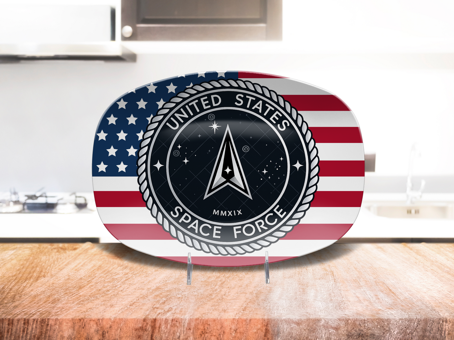 Patriotic USA Flag Space Force Serving Platter – Ideal Gift for Military Families