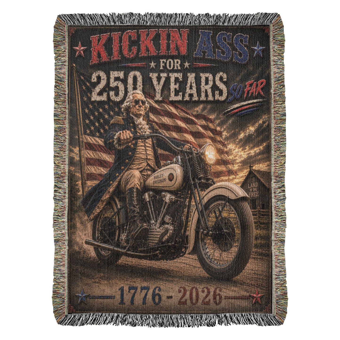 Kickin’ Ass For 250 Years So Far - George Washington "39" Knucklehead 1776–2026 Woven Blanket Gift for Dad
