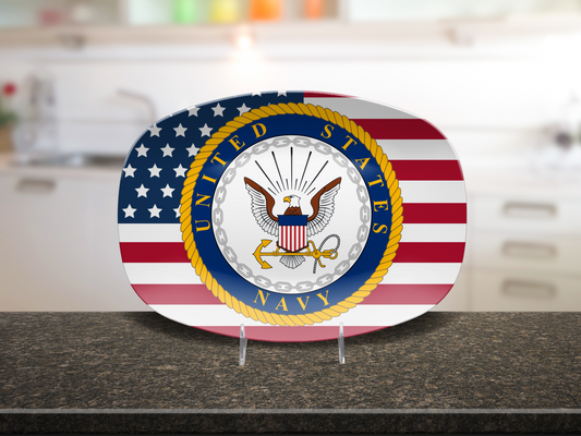 USA Flag Navy Platter – Patriotic Military Serving Tray for Sailors & Veterans