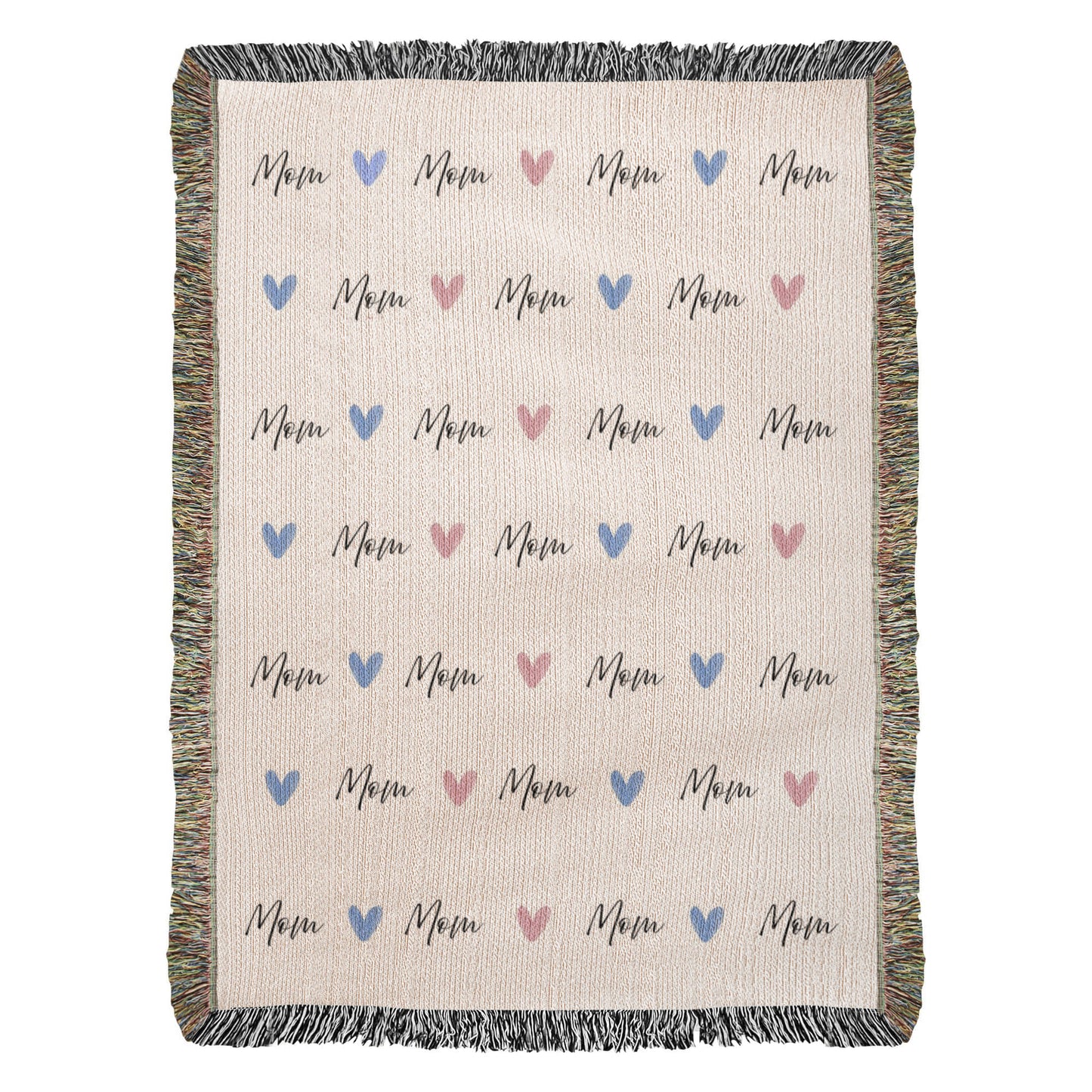 Cozy Woven Throw for Mother’s Day – “Mom” Heart Pattern Blanket – Meaningful Gift for Mom