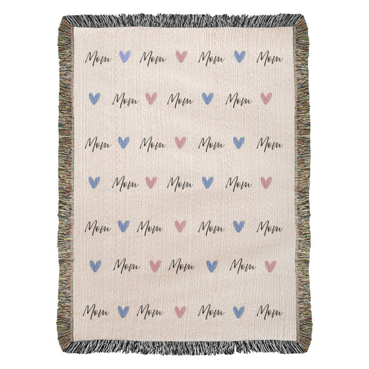Cozy Woven Throw for Mother’s Day – “Mom” Heart Pattern Blanket – Meaningful Gift for Mom