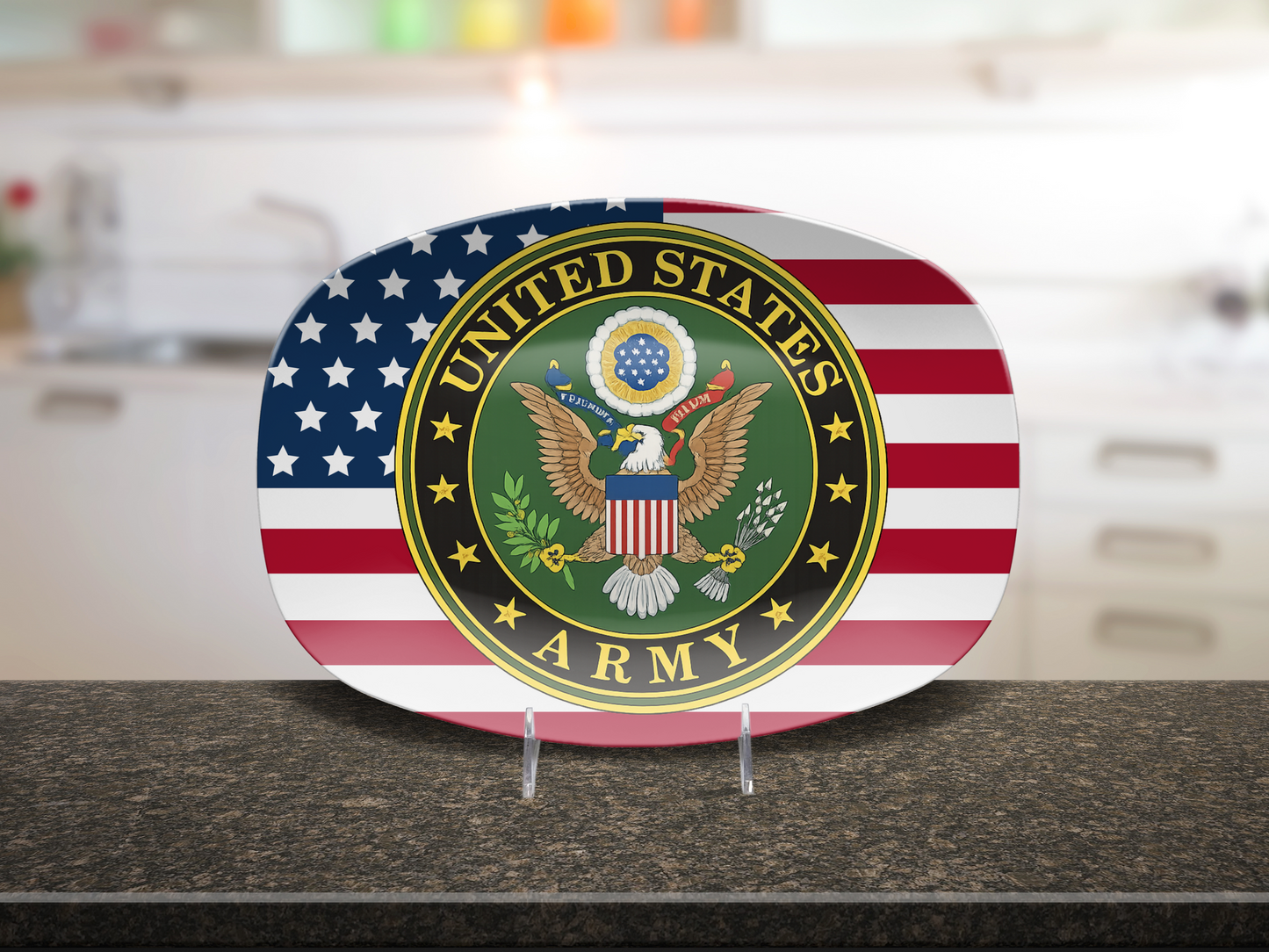 USA Flag Army Platter – Patriotic Military Serving Tray for Veterans & Army Families