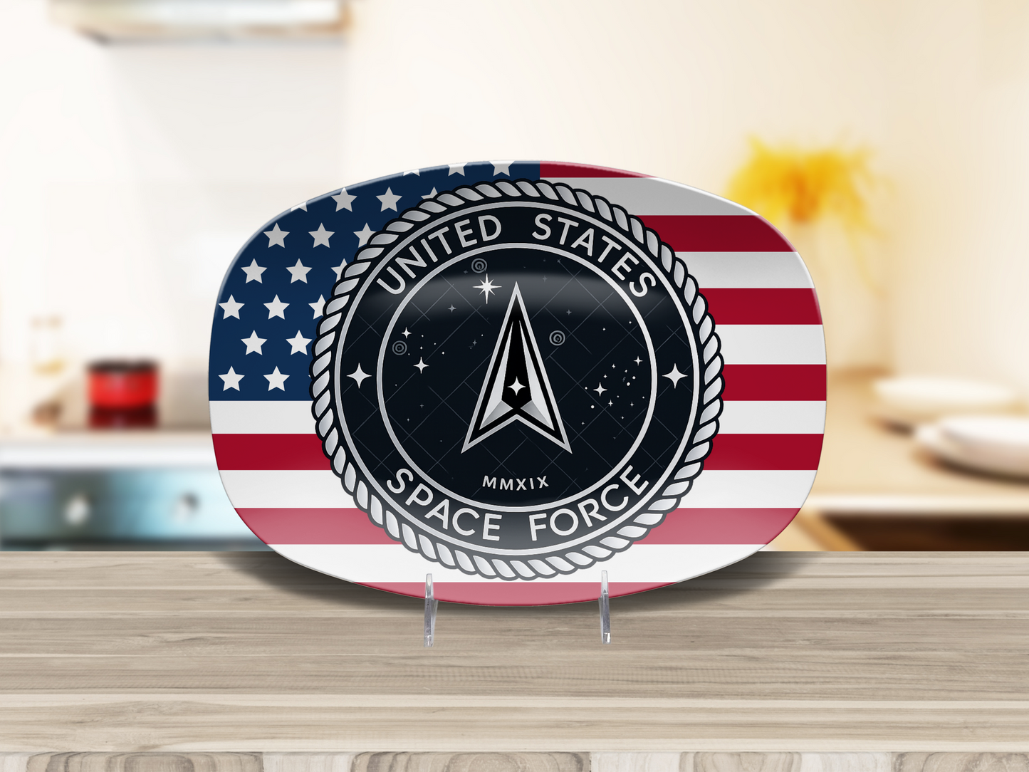 Patriotic USA Flag Space Force Serving Platter – Ideal Gift for Military Families