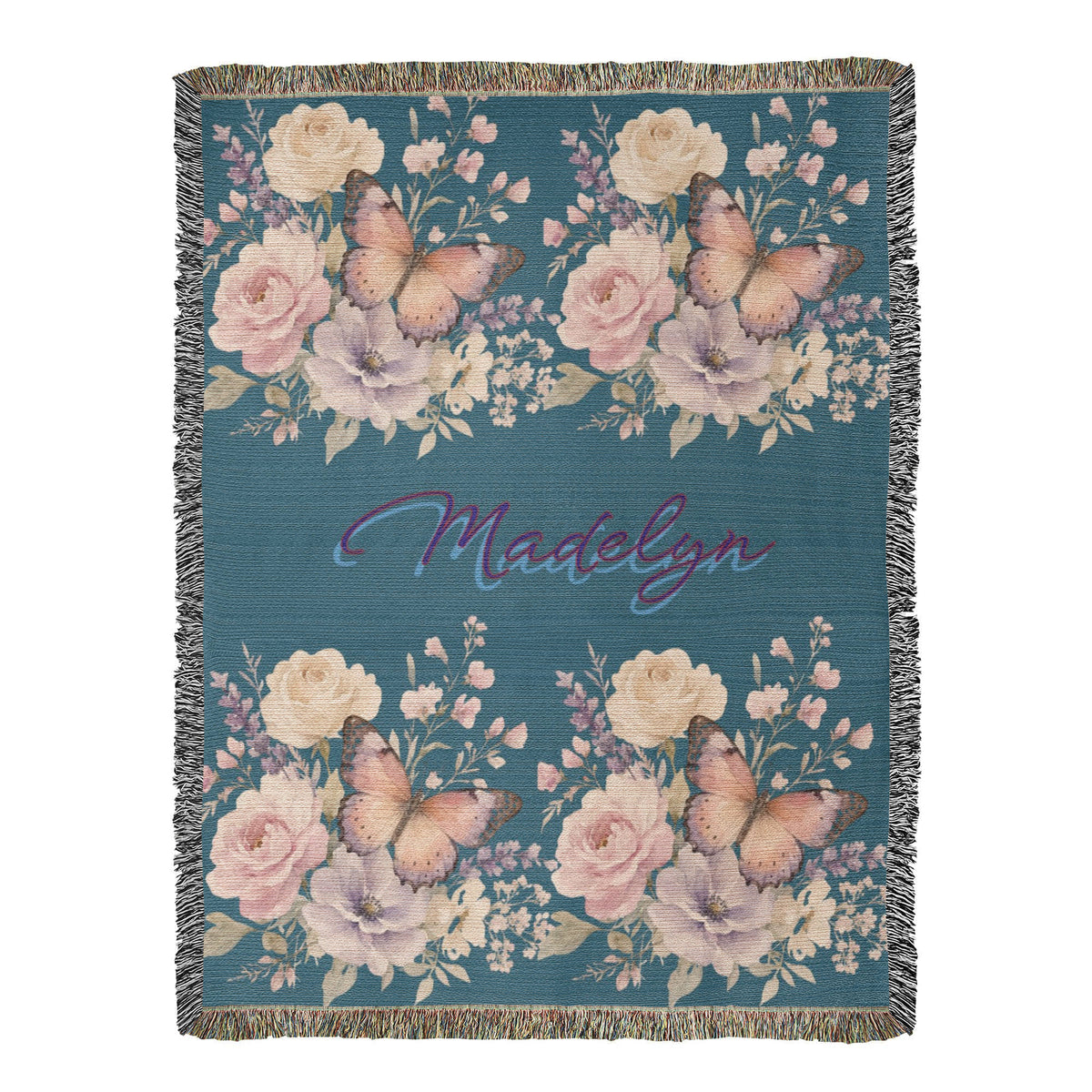 002ndd Flowers & Butterfly's -  Artwork Heirloom Woven Blanket (Portrait)