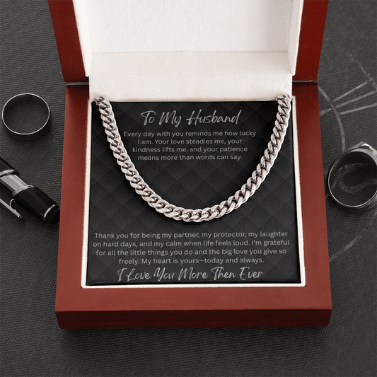 To My Husband, Cuban Chain, Waterproof Men's Chain Necklace,  Men's Silver Chains,  Jewelry Gifts for Men, Gift For Husband