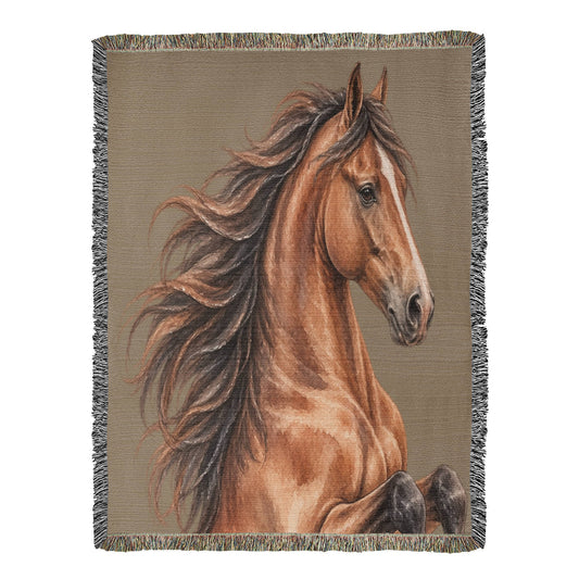 Watercolor Horse Woven Blanket – Equestrian Tapestry Throw, Rustic Horse Artwork & Horse Lover Gift