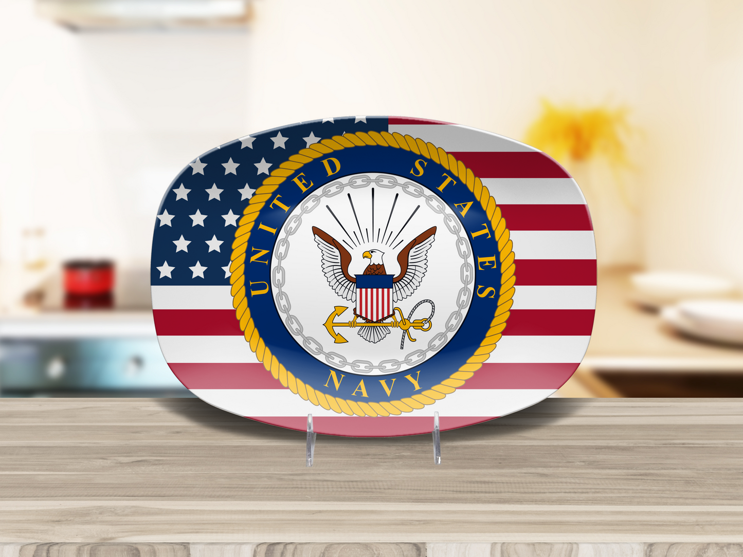Patriotic USA Flag Navy Platter – Unbreakable Serving Tray for Veterans & Sailors