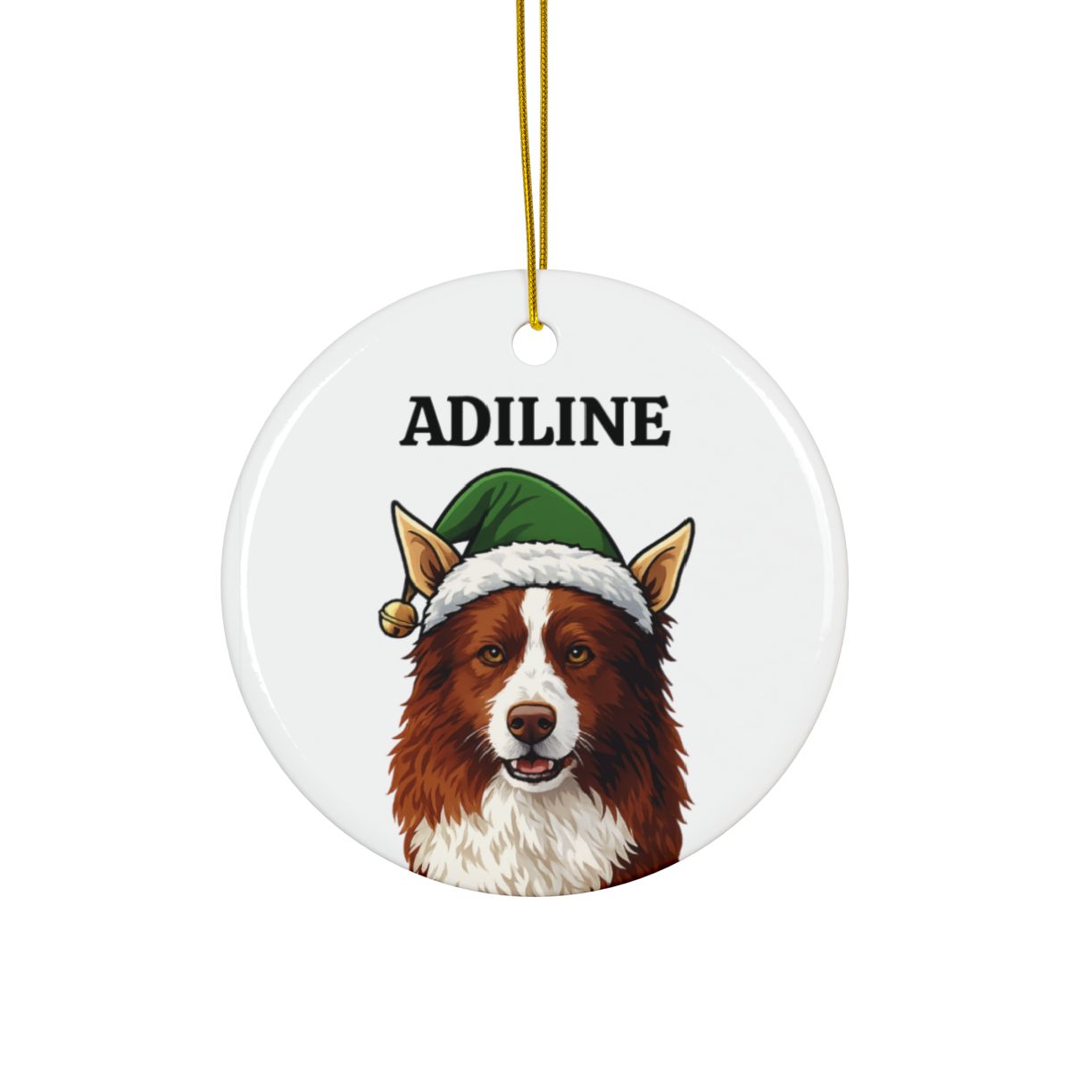 Custom Dog Portrait Ornament Personalized With Name & Elf Ears & Hat