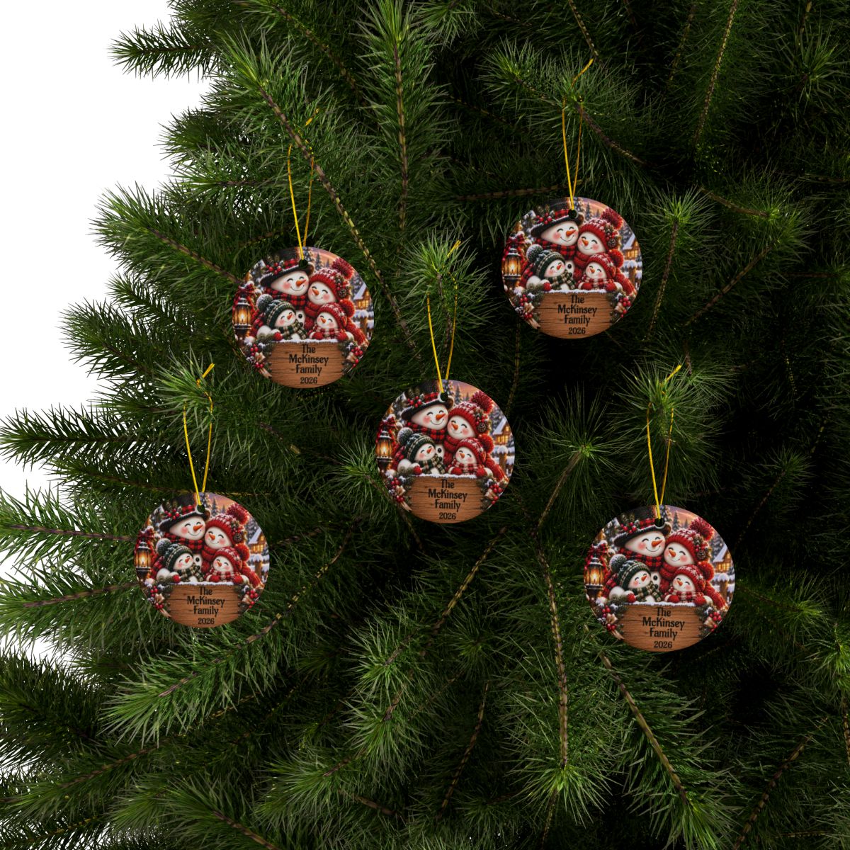 Personalized Family Christmas  Snowman Family Ornament with Name & Year, Christmas Tree Keepsake