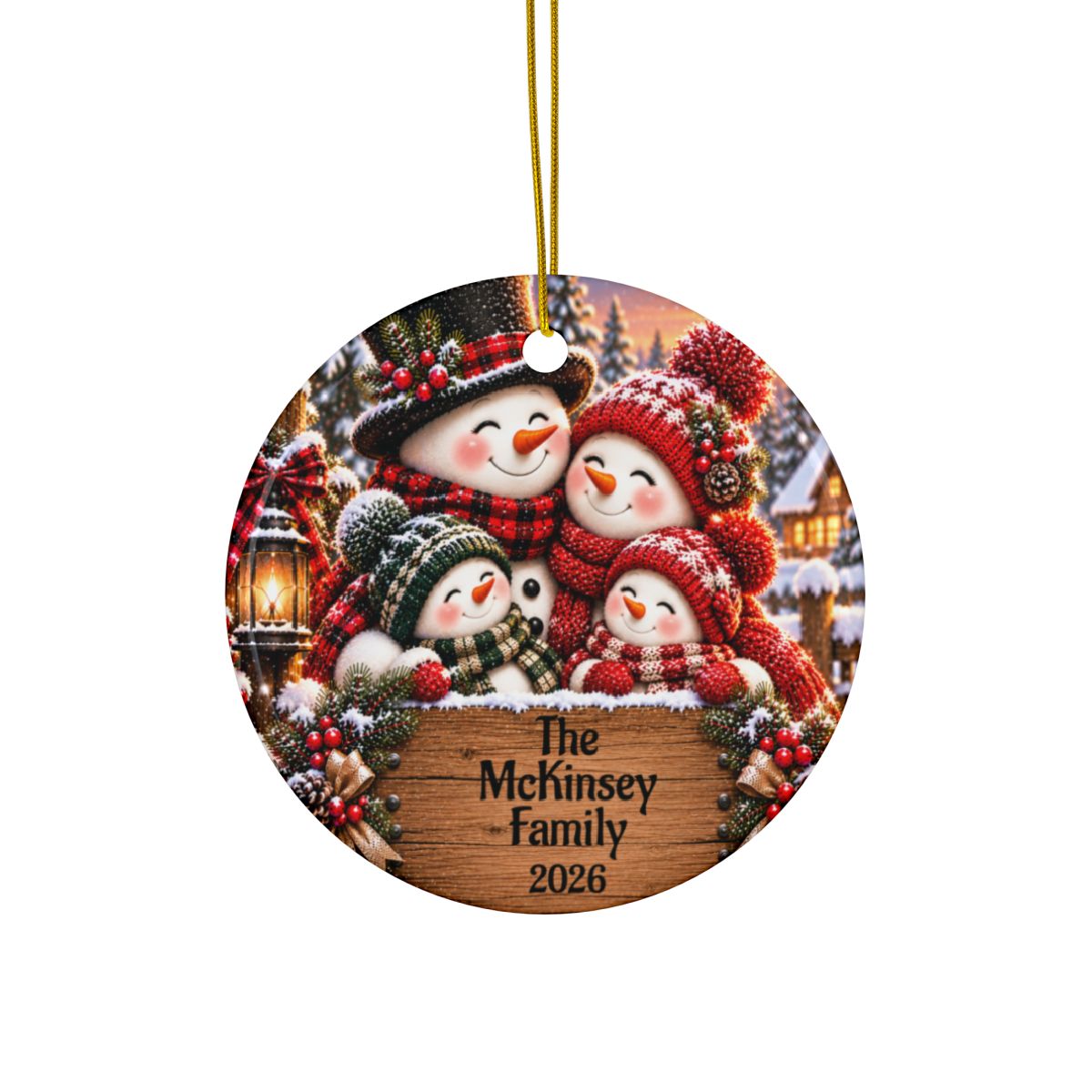 Personalized Family Christmas  Snowman Family Ornament with Name & Year, Christmas Tree Keepsake